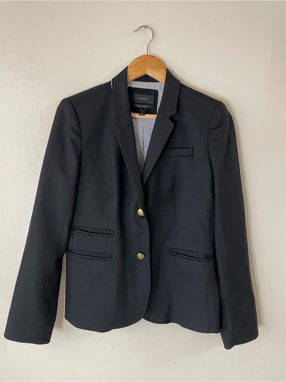J. Crew Black Tailored Two-Button Blazer with Gold Buttons